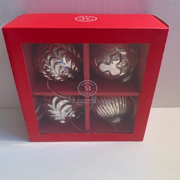 Martha Stewart Ornaments 4 Silver Glass Embellished Christmas Ornaments - Picture 1 of 6